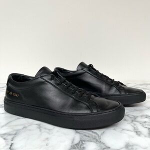 Woman By Common Projects Achilles Low Sneaker Black Leather Size 38 US Size 8
